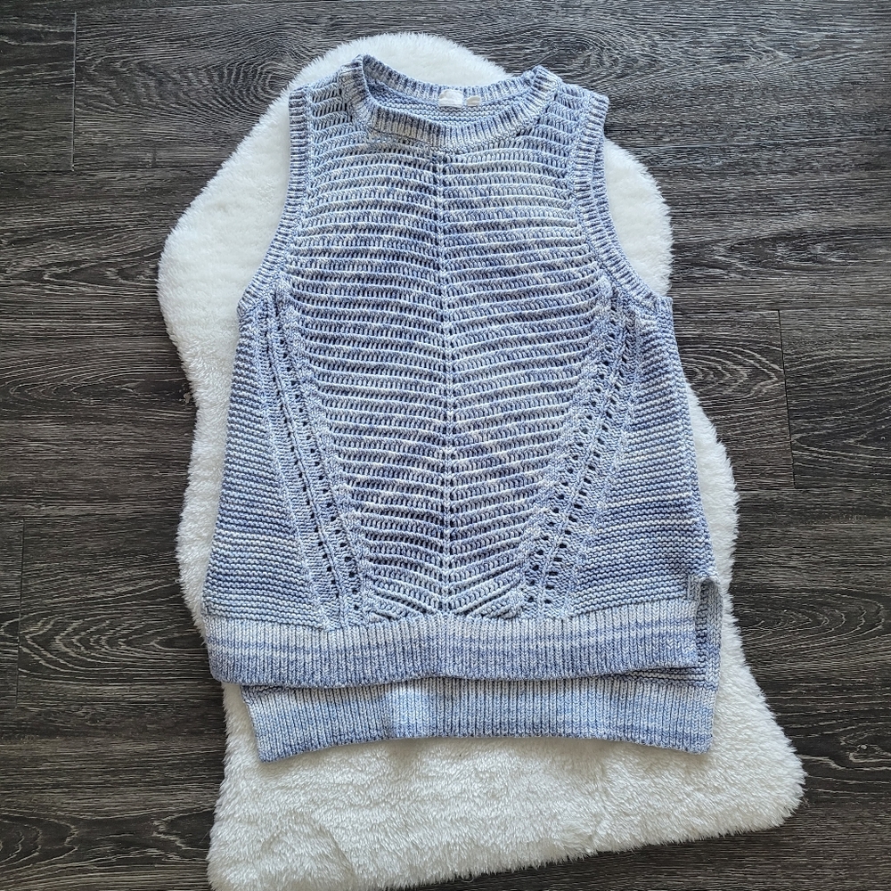 GAP Ombrè Sleeveless Cotton Cheveron Knit Tank With In Blue Marled Yarn Size M - Picture 2 of 8